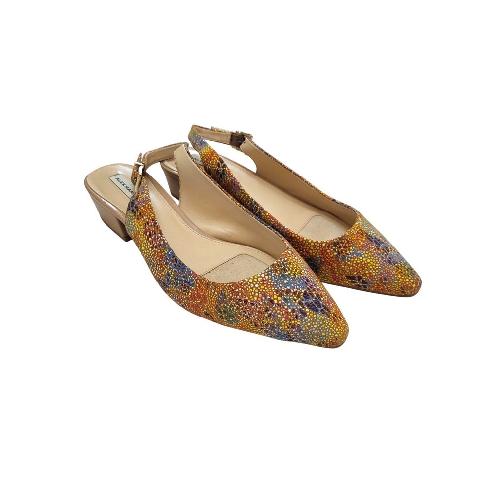 Alex Marie Charlyn Multicolor Mosaic Beige Tan Slingback Leather Block Heels 7.5